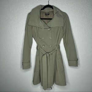 bebe Peplum Trench Coat Tie belt Waist Button Down